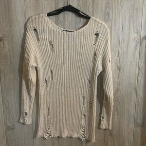 NWOT Forever 21 Long Ripped Sweater Cream